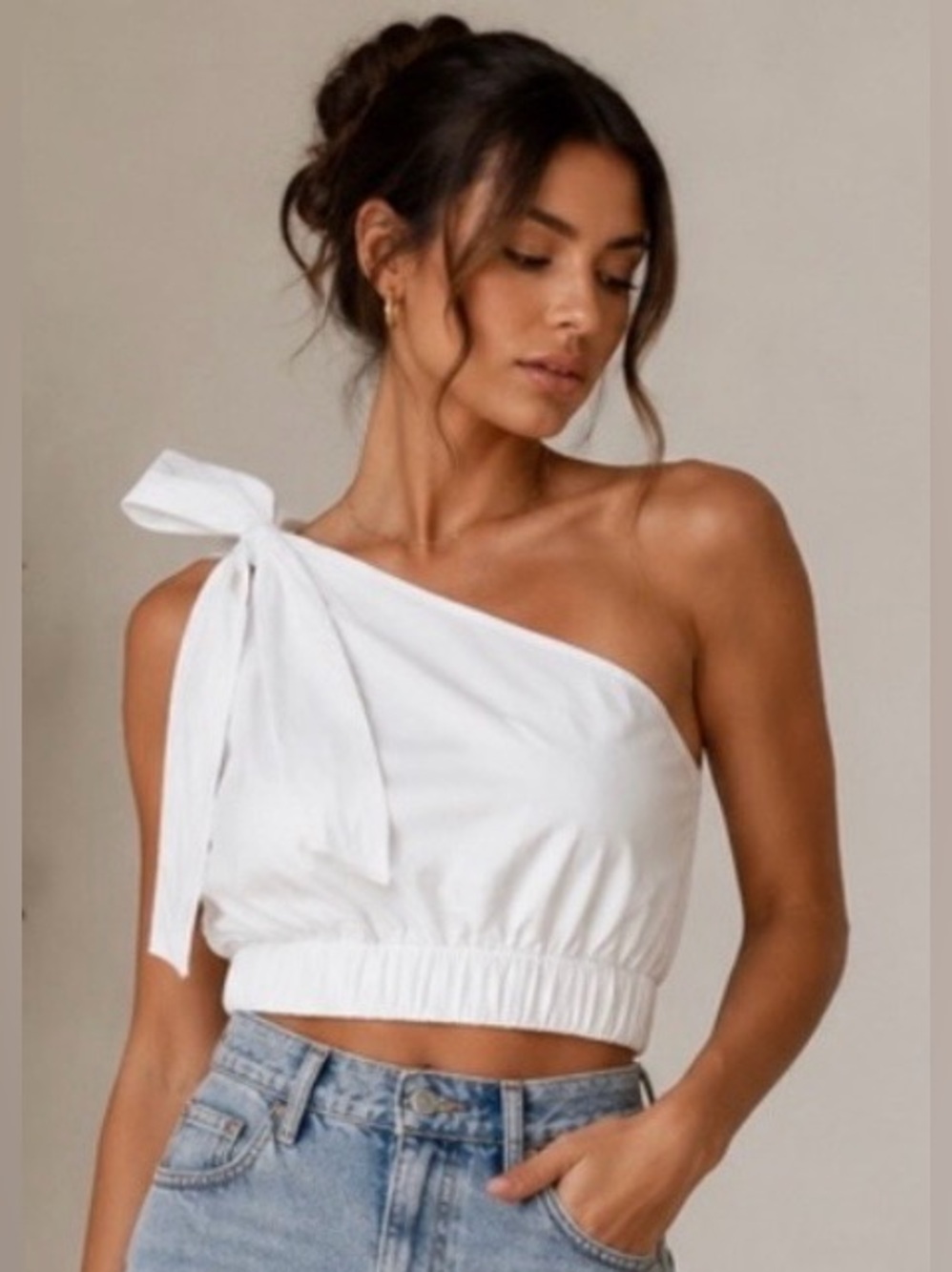 NWT Cara Cara Parker One-Shoulder Bow Crop Top White Size S